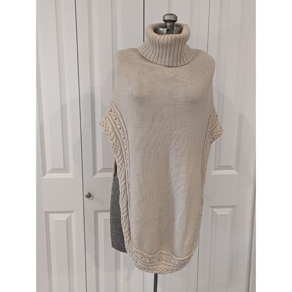 NWT Mason TurtleNeck Sweater Shawl Poncho Wool SOFT Gorgeous! Medium (O/S) Beige